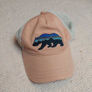 Patagonia Trucker Hat Cap Tan Bear Embroidery Adjustable Snapback